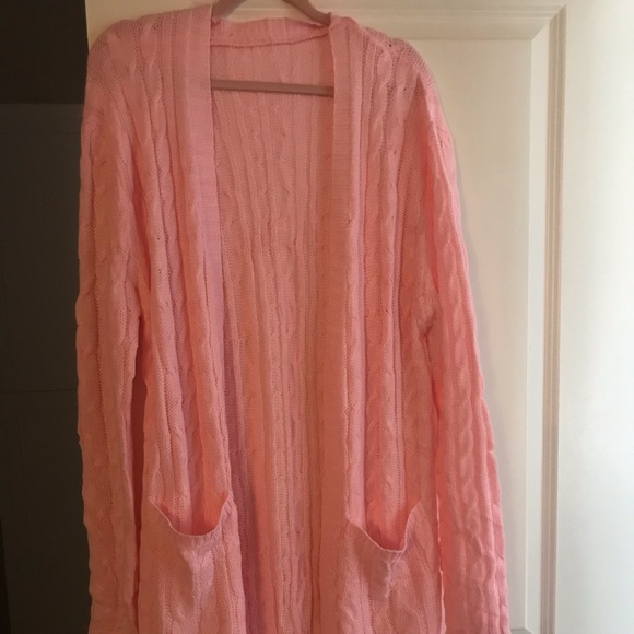 Long Oversized Baby Pink Cable Pocket Cardigan - Picture 7 of 13